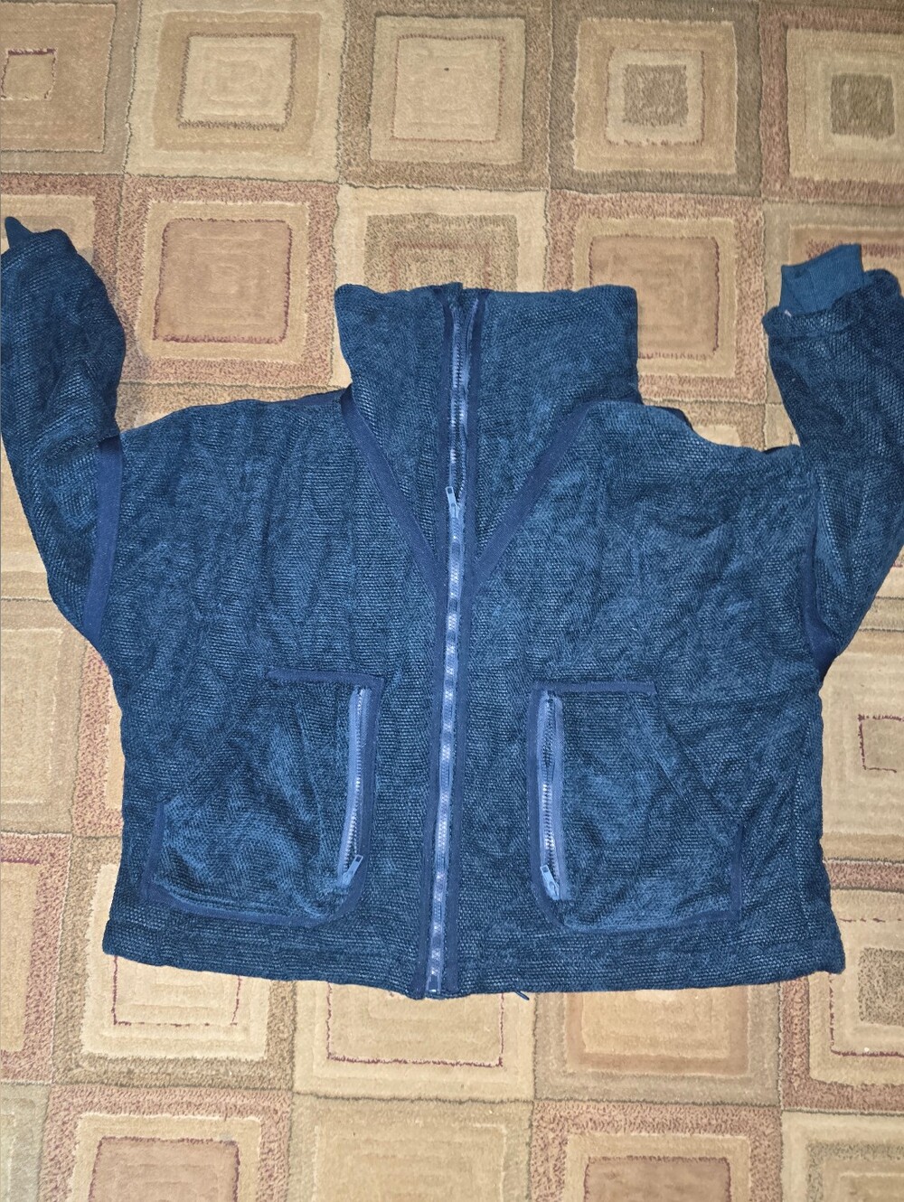 POL Navy Blue Textured Zip-Up Bomber Jacket